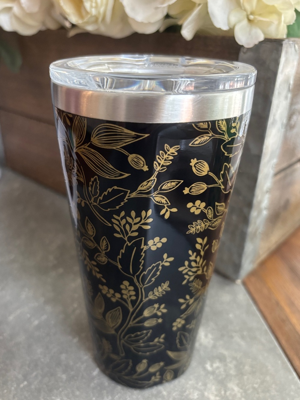 Corkcicle Black & Gold Floral Insulated Tumbler
